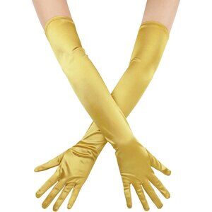 Women's Evening Gold Long Satin Gloves Elbow Length Formal Party Prom Wear